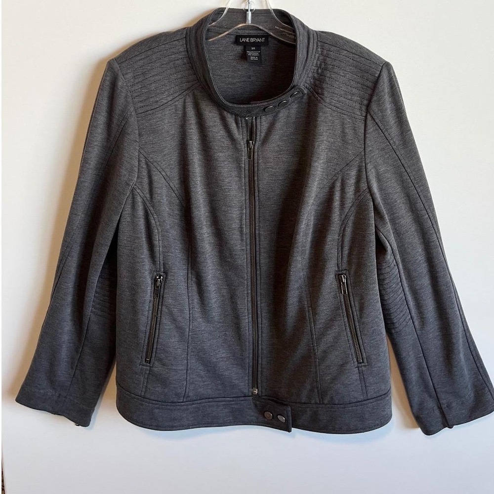 Lane Bryant Womens Gray Knit Moto Jacket Size 20 Full Zip Quilted Shoulder Snaps
